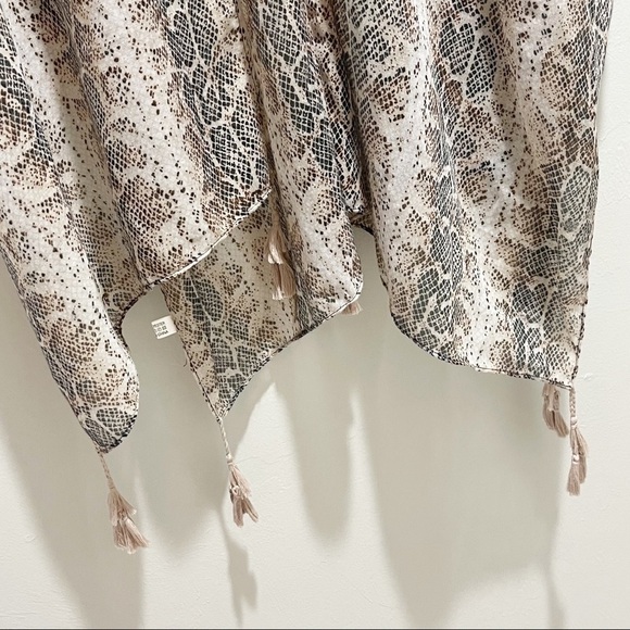 Women’s Python Animal Print Beige Brown Topper Kimono Swim Cover Tassels - Picture 3 of 7
